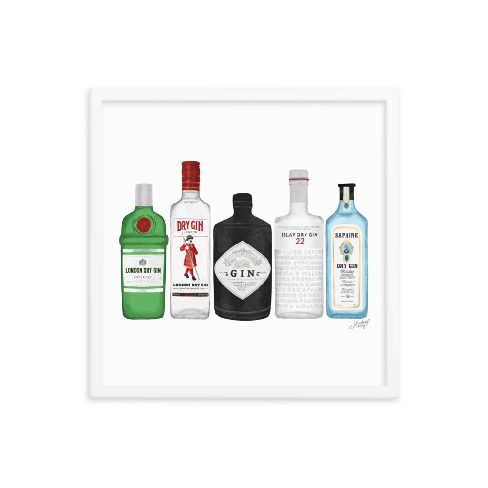 gin bottles artwork illustration drawing poster lindsey kay co bar cart decor